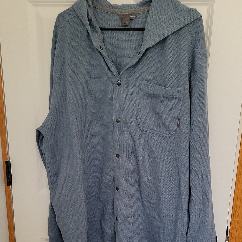 Eddie Bauer Men's Light Blue Hooded Shirt Jacket